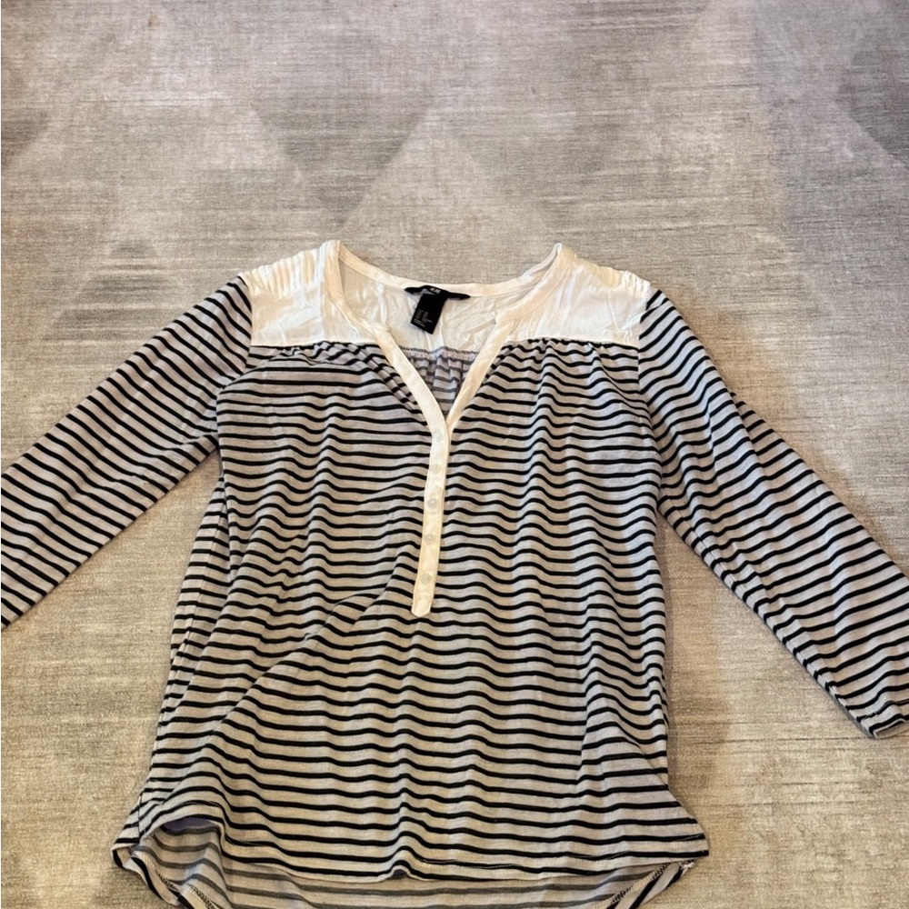 H&M Navy and Cream Striped Top